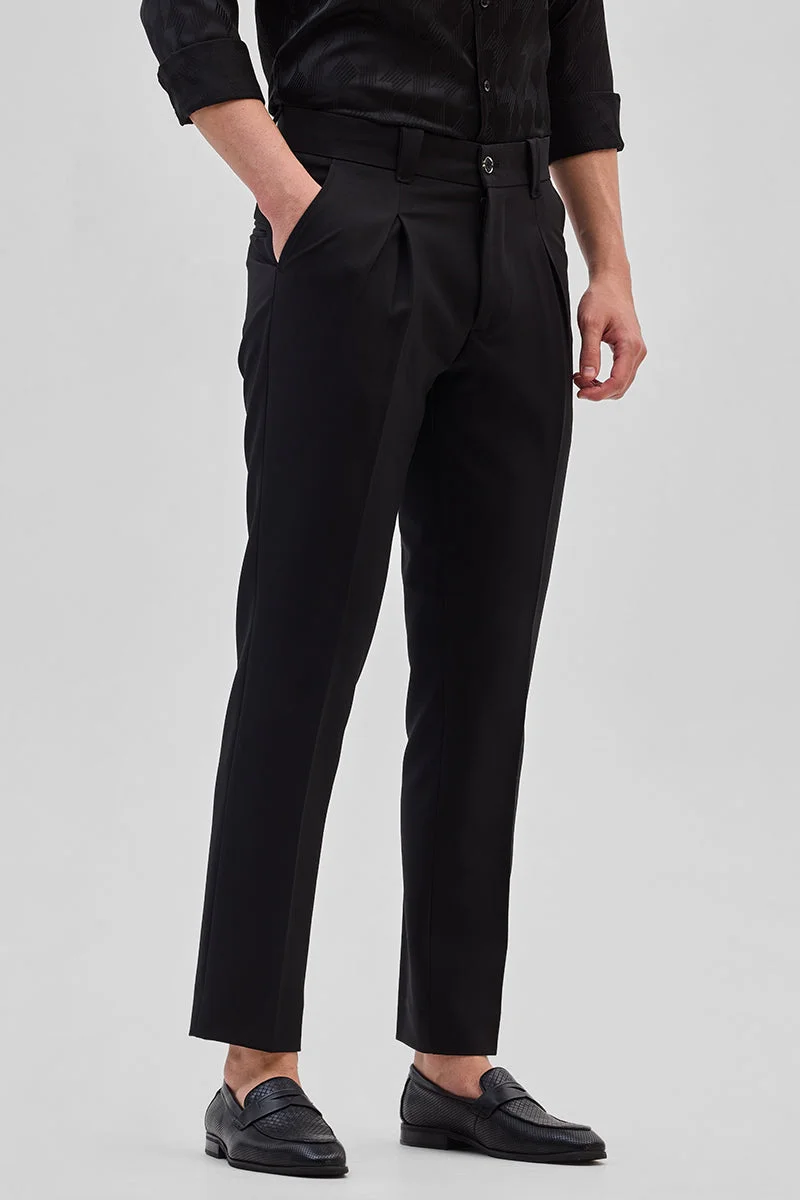 SNITCH Black Slim Fit Stretch Trousers